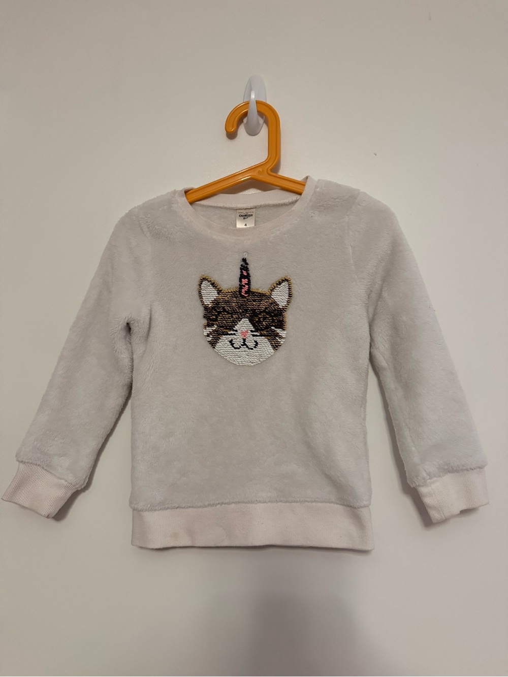 OshKosh B'gosh off white Plush Sweatshirt with Sequin Cat-Unicorn